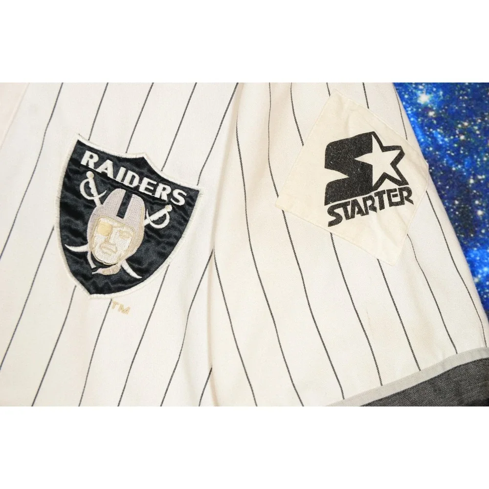 Vintage Starter LA Oakland Raiders Jersey‎ Mens Medium Pinstripe White NFL 90s